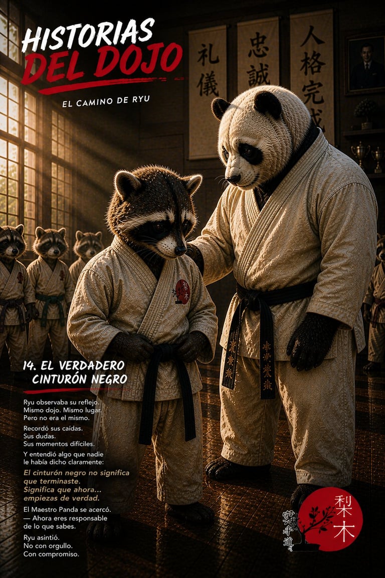 Adult panda and young raccoon training