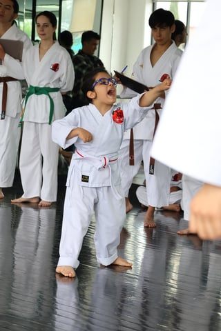 Estudiante demostrando postura de karate
