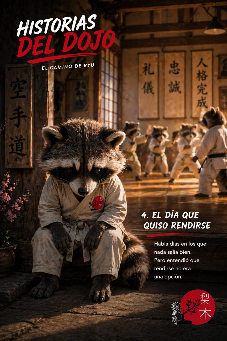 Raccoon practicing karate in dojo