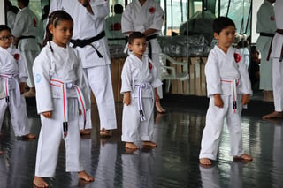 Estudiantes jóvenes practicando karate