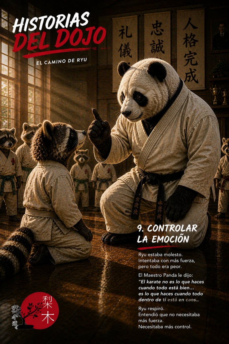 Panda teaching student in dojo